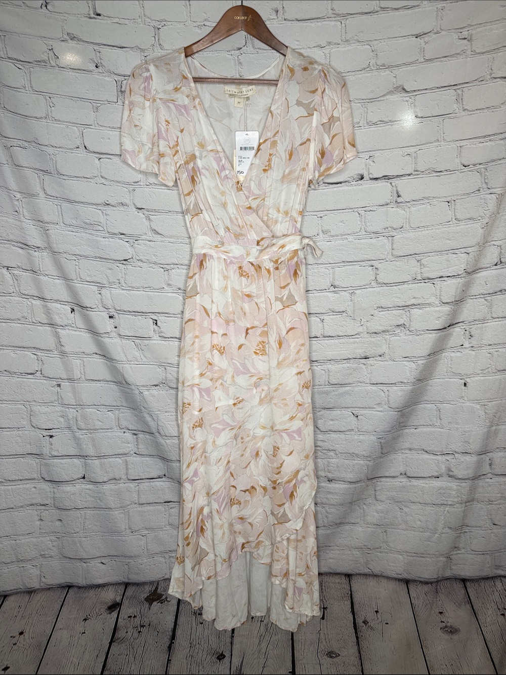 Saltwater Luxe Soft Pastel Pink Cream Floral Wrap Maxi Dress Size Medium